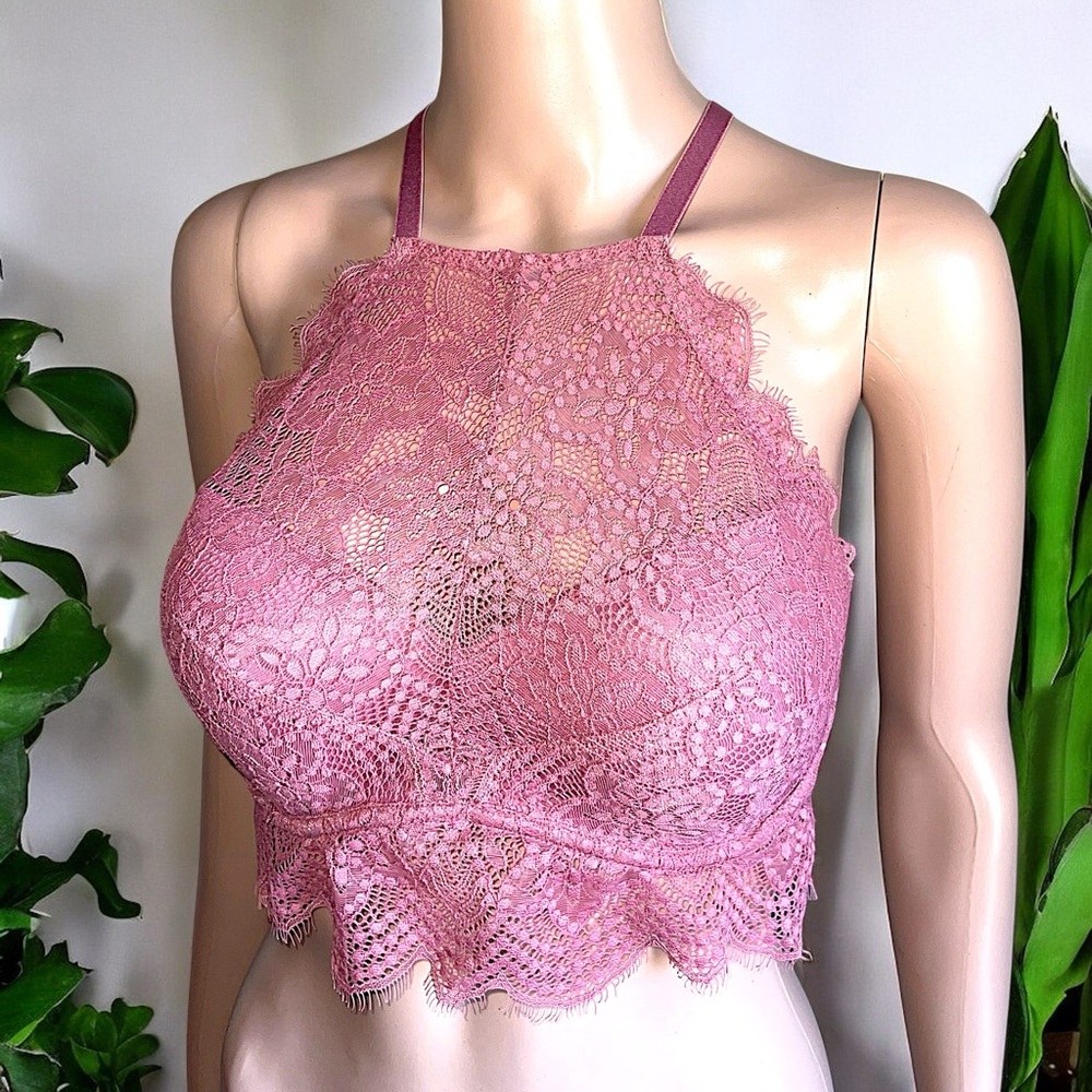 Victoria's Secret PINK Eyelash Lace High-Neck Bralette - Picture 2 of 16